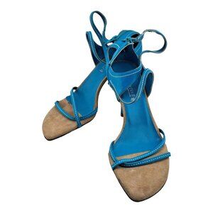 Kenneth Cole New York Women's Blue Leather Sandals Zipper Open Toe Heel Size 7